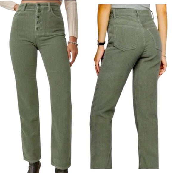 Reformation - Women’s  ‘Cynthia’ Straight Corduroy Pants in Moss Green, Size 27 - Picture 1 of 13